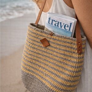 Handmade Raffia Sisal Straw Tote with Leather Strap